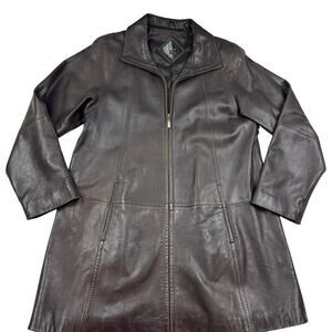 Tibor Leathers Vintage Long Line Dark Brown Zip Front Leather Coat Women's M